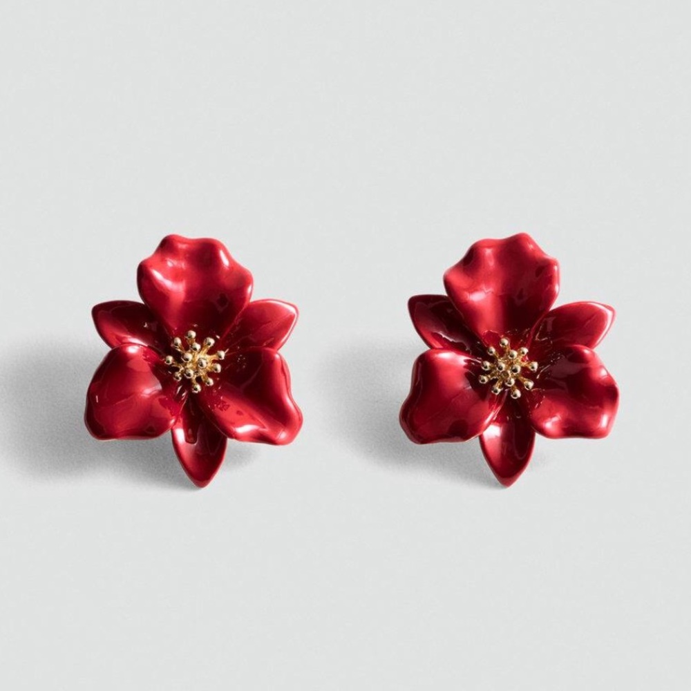 Mango red flower earrings